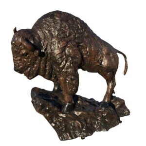 Buffalo on Rock Aluminum Statue