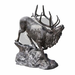 Elk Walking Down Rock Aluminum Statue